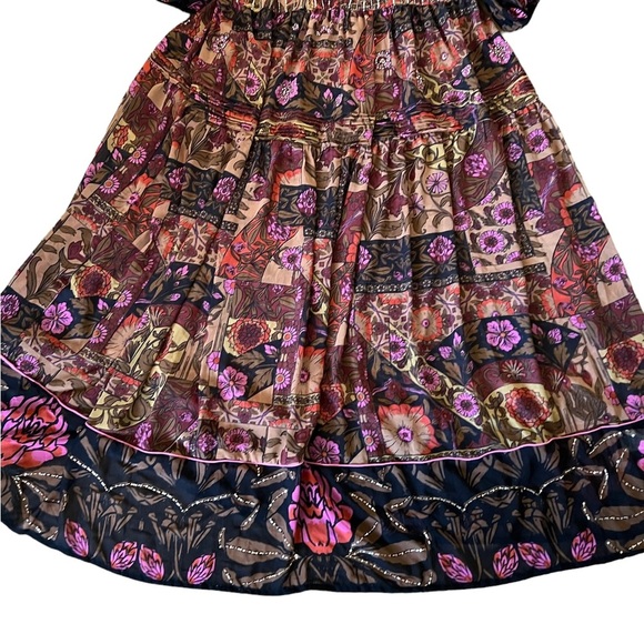 Free People Too Much To Dream Brown Pink Floral Tiered Beads Maxi NWT Size XS - Picture 13 of 14